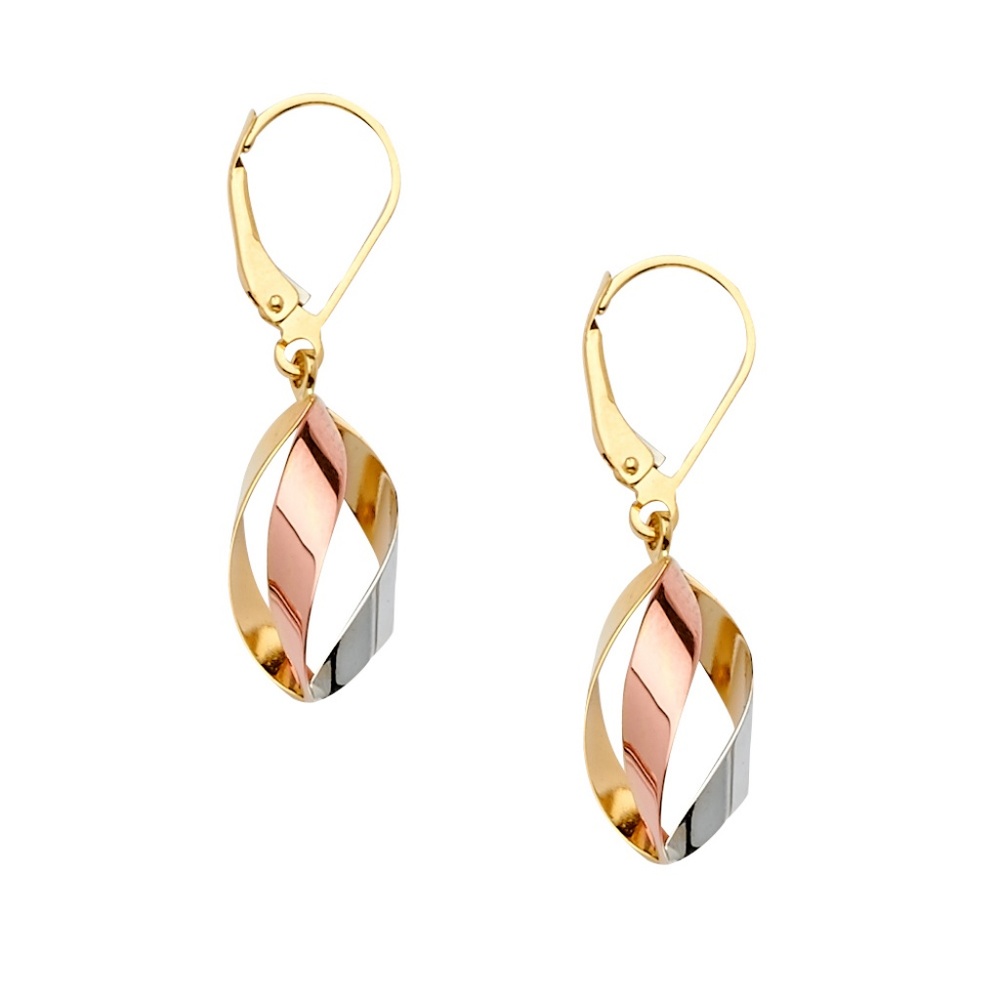 14K Tri Color Hollow Hanging Earrings for Women